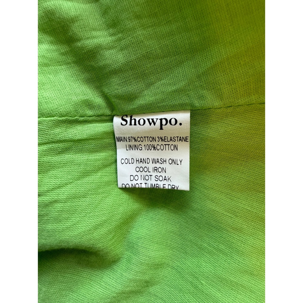 Showpo Lime Green Puff Sleeve Wrap Mini Dress Size 12 V-Neck Cotton Blend - Picture 6 of 7